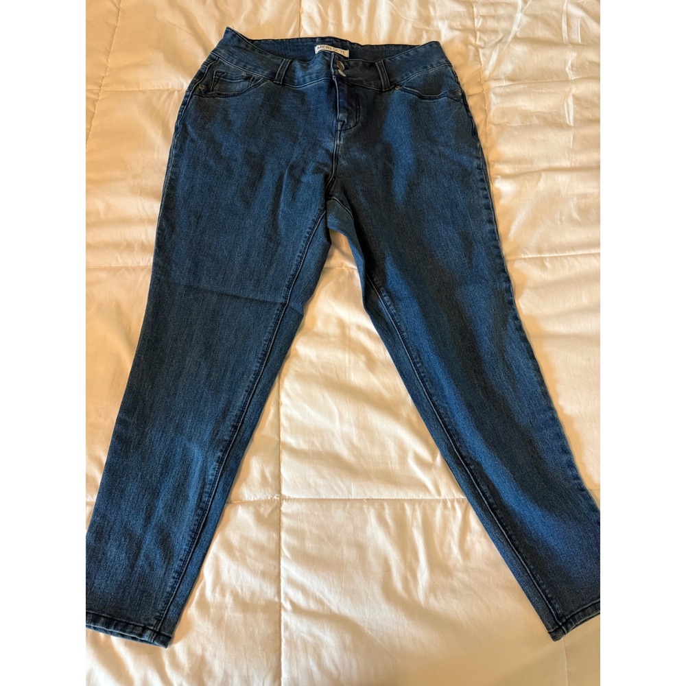 Meri Skye Womens 14W High Rise Skinny Jeans Medium Wash Double Button Denim